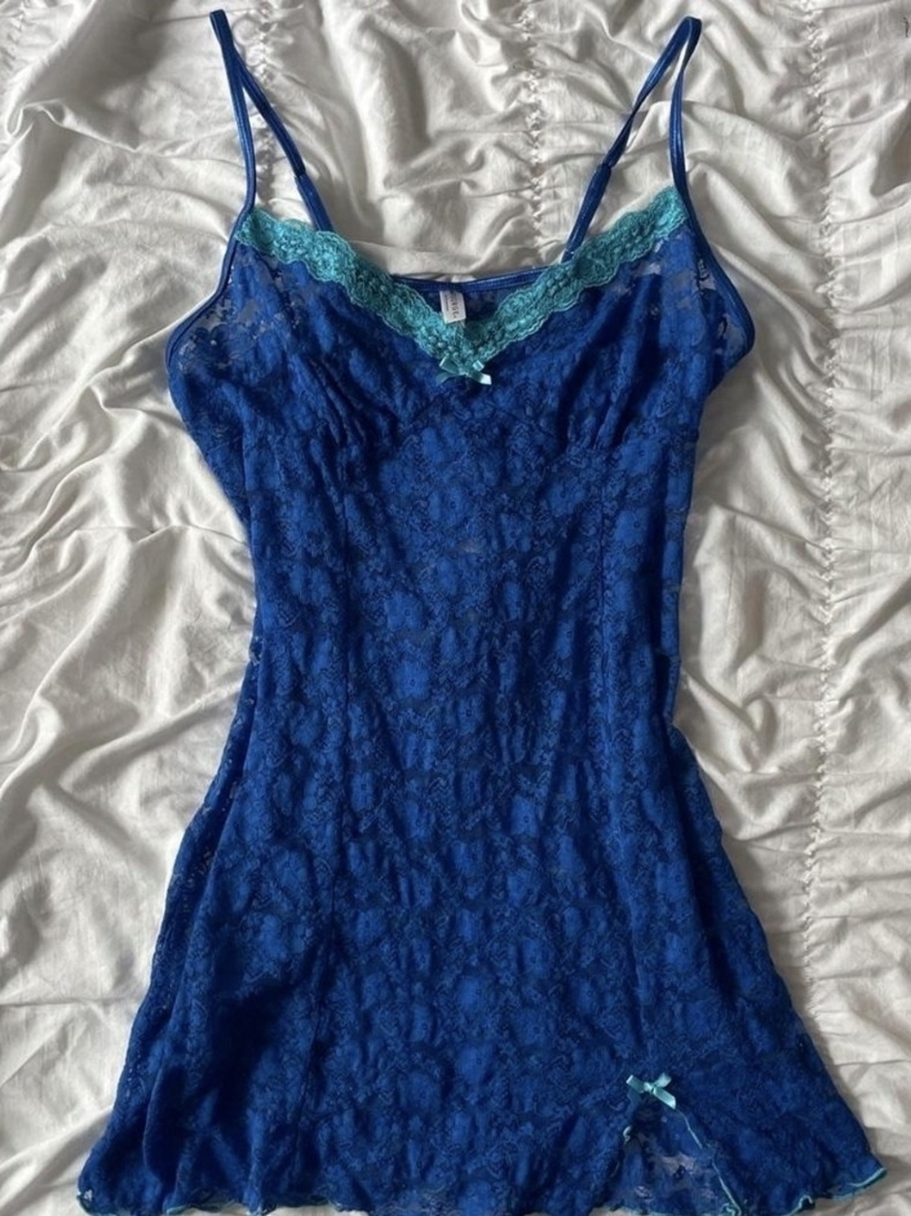 George | Whimsy blue lace mini dress with Teal Trim ♤